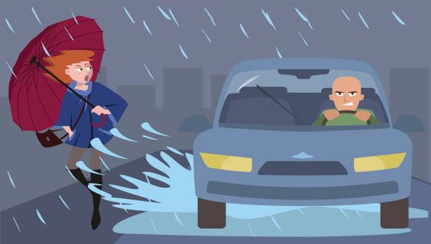Car Splashes Pedestrian Illustration Of Discourtesy Stock Illustration -  Download Image Now - iStock