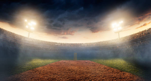 Cricket: Cricket stadium Cricket stadium full of people under cloudy weather cricket stump photos stock pictures, royalty-free photos & images