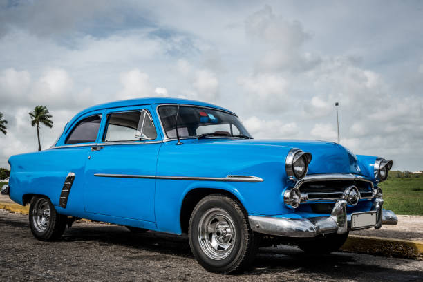 istock HDR  Blue classic car in side view in Varadero Cuba 641861754