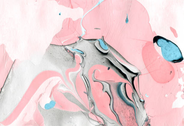 istock Marbling hand made paper. Diy organic texture. Beauty pink white and gray liquid surface with black thin lines. 641861902