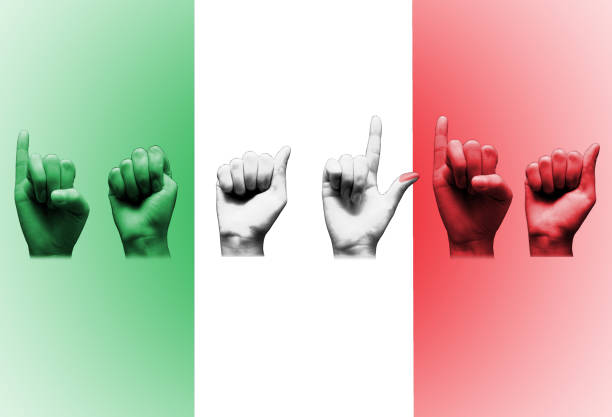 word italia over the italian flag deaf sign on white