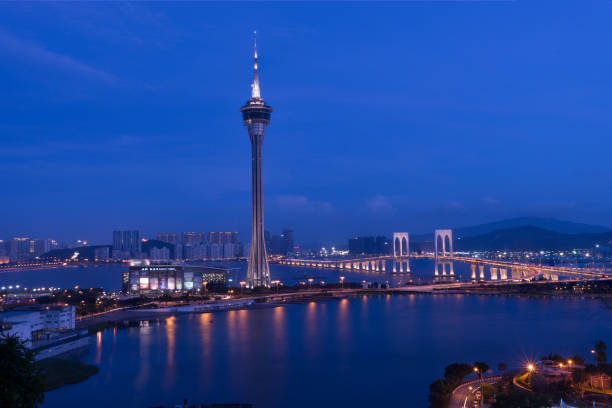 istock Night cityscape when sunset at Macau tower 641864238