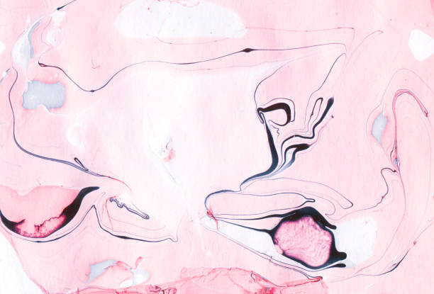 istock Marbling hand made paper. Diy organic texture. Beauty pink white and gray liquid surface with black thin lines. 641867684