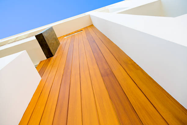 Modern apartment house with wood facade