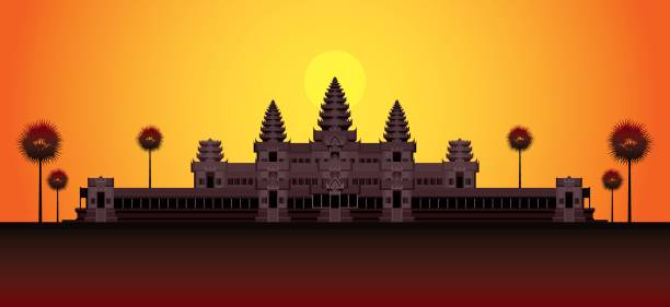 Angkor Wat in Sunrise, Cambodia Landmark, Travel and Tourist Attraction angkor wat stock illustrations