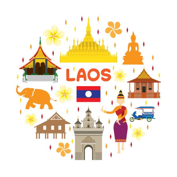 laos travel attraction label - laos stock-grafiken, -clipart, -cartoons und -symbole