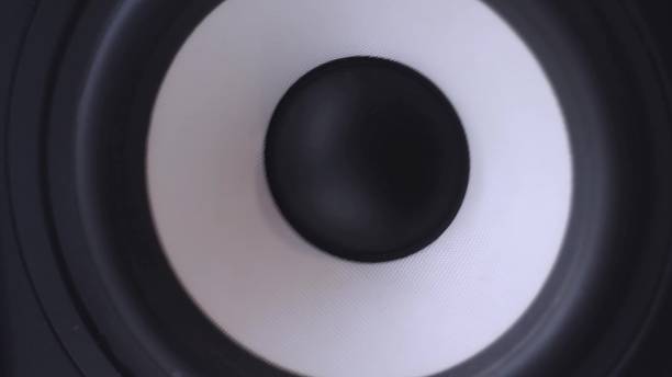 istock Closeup at moving sub-woofer. Speaker part 641873242