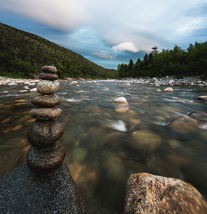 Stones balance on the LaPoile River on Newfoundland's South coast.