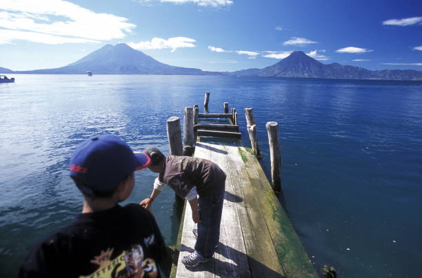 Beautiful Lake Attitlan in Guatemala, surrounded by the Tolimán , Atitlán and San Pedro volcanoes. Some consider it the most beautiful lake in the world.