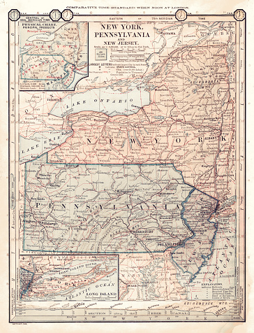 New York and Pennsylvania map 1886