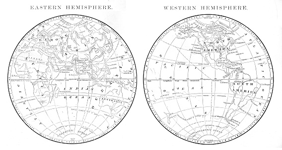 World hemispheres map 1886
