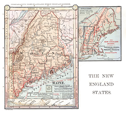The New England states map 1886
