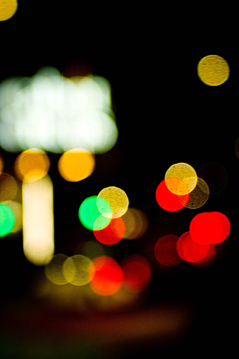 Abstract blurred lighting in Bristol City Centre at night.