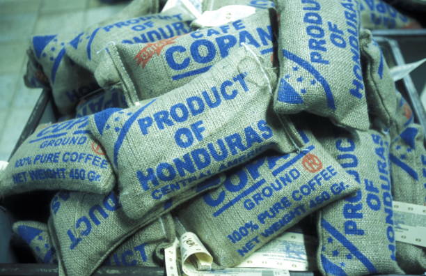 Armenia, Quindio, Colombia. July 3, 2017 Bags containing coffee