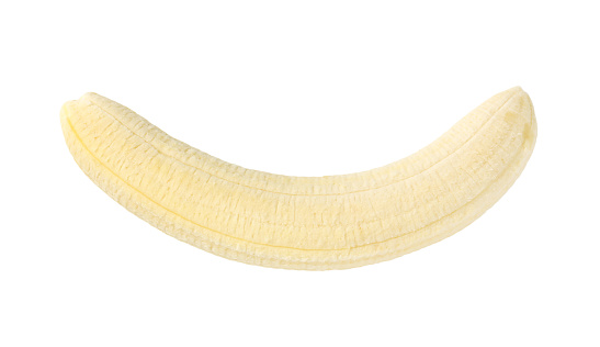 peeled banana on white background