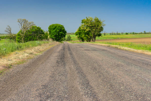 istock Spring landscape with rural road in central Ukraine 641886874
