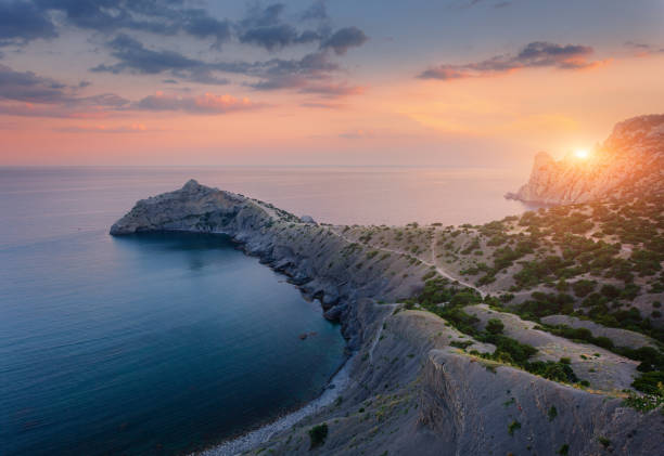 istock Mountain landscape at sunset. Beautiful view from the mountain peak 641887494