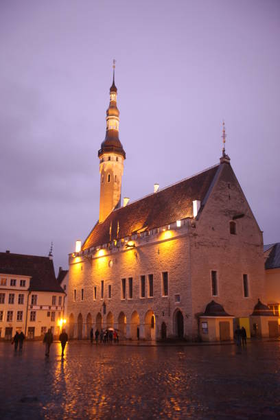the City Hall of the old city of Tallinn in Estonia in the Baltic countrys in Europe.