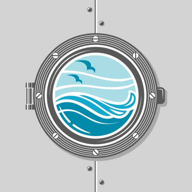 illustrations, cliparts, dessins animés et icônes de image de hublot de bateau - river wave symbol sun