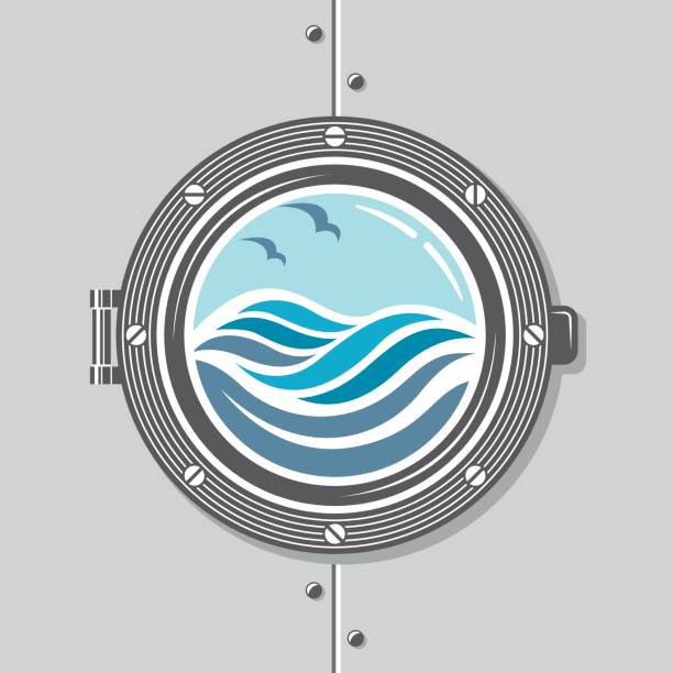 illustrations, cliparts, dessins animés et icônes de image de hublot de bateau - river wave symbol sun