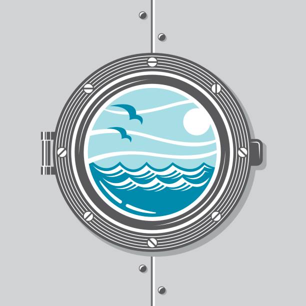 illustrations, cliparts, dessins animés et icônes de image de hublot de bateau - river wave symbol sun