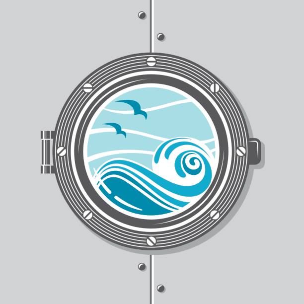 illustrations, cliparts, dessins animés et icônes de image de hublot de bateau - river wave symbol sun