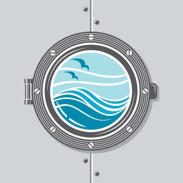illustrations, cliparts, dessins animés et icônes de image de hublot de bateau - river wave symbol sun