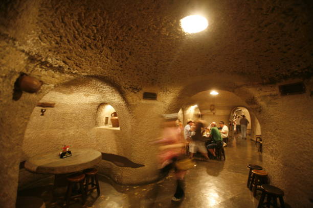 a Restaurant in a cave in the Barranco de Guayadeque in the Aguimes valley on the Canary Island of Spain in the Atlantic ocean.