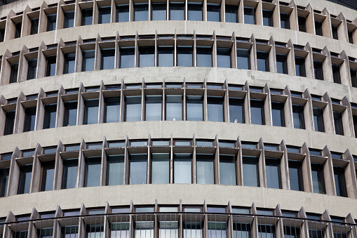 The Beehive wing of the parliament building in Wellington the capital city of New Zealand.