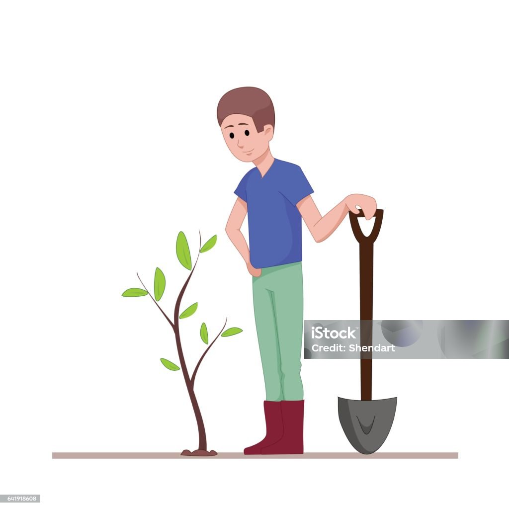 Anh Chàng Với Một Cái Xẻng Đứng Gần Cây Con Được Trồng Công Việc ...