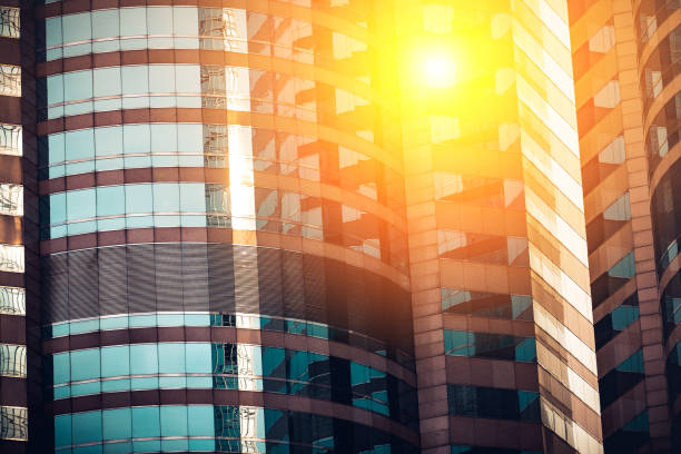 istock Modern commercial building with sun ray reflection in window 641919228