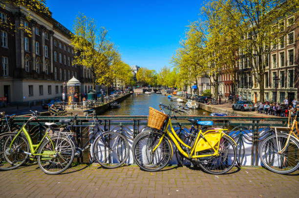 istock Bikes on the bridge in Amsterdam, Netherlands. 641921024