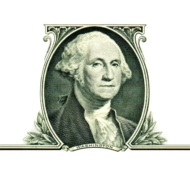 Photo of George Washington on one dollar isolated on white background
