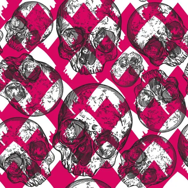 Vector illustration of Modern Punk Skull Pattern