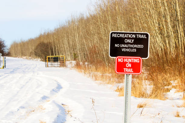 istock Recreational Trail and No Hunting Sign 641927252