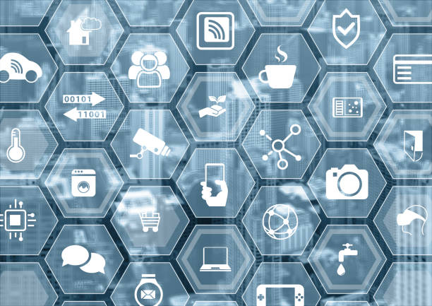 istock Smart home automation blue and grey background 641929880