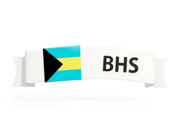 Flag of bahamas on banner and country code isolated on white. 3D illustration