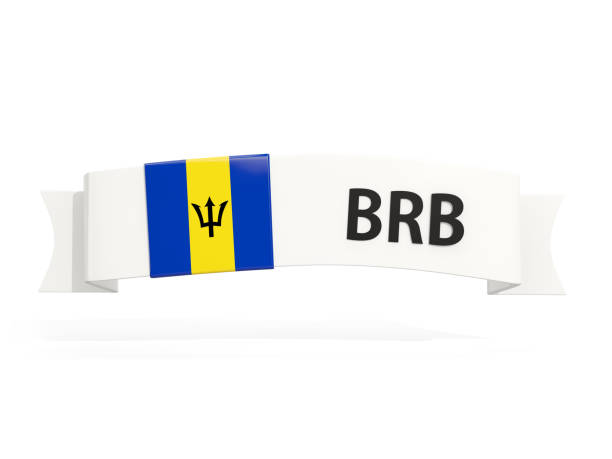 Flag of barbados on banner and country code isolated on white. 3D illustration