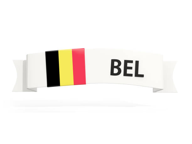 Flag of belgium on banner and country code isolated on white. 3D illustration