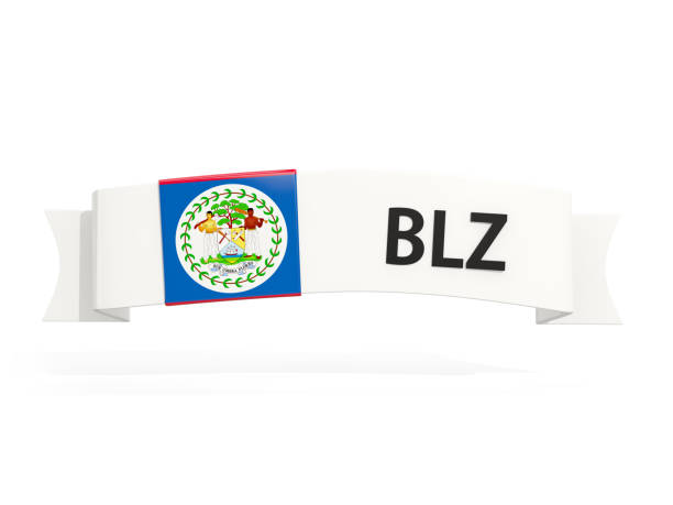 Flag of belize on banner and country code isolated on white. 3D illustration