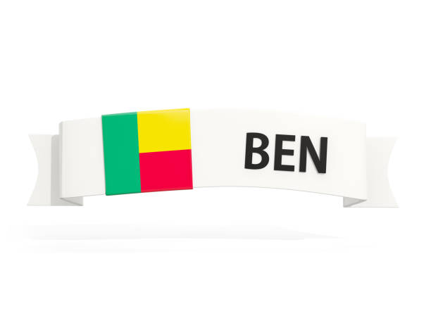 Flag of benin on banner and country code isolated on white. 3D illustration