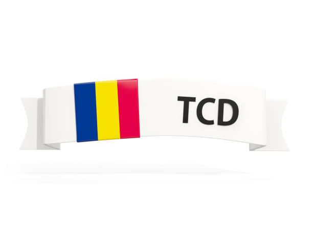Flag of chad on banner and country code isolated on white. 3D illustration