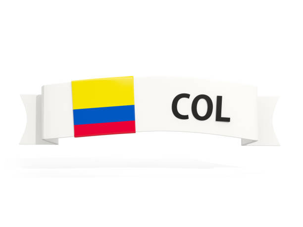 Flag of colombia on banner and country code isolated on white. 3D illustration