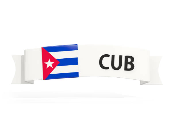 Flag of cuba on banner and country code isolated on white. 3D illustration