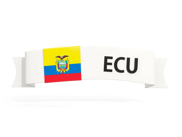 Flag of ecuador on banner and country code isolated on white. 3D illustration