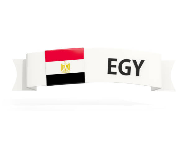 Flag of egypt on banner and country code isolated on white. 3D illustration