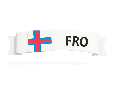 Flag of faroe islands on banner and country code isolated on white. 3D illustration