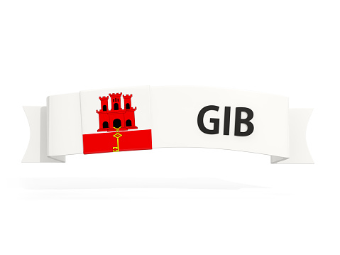 Flag of gibraltar on banner and country code isolated on white. 3D illustration