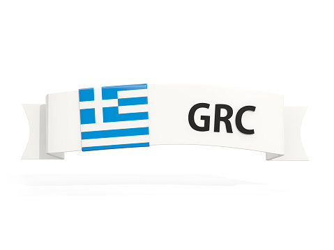 Flag of greece on banner and country code isolated on white. 3D illustration
