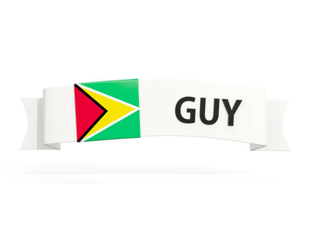 Flag of guyana on banner and country code isolated on white. 3D illustration